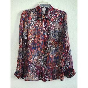 TOP/BLOUSE-CHICO'S-Multi Color-Silver Glimmer Pinstrip-Shirt Style-Chico's 1/SM
